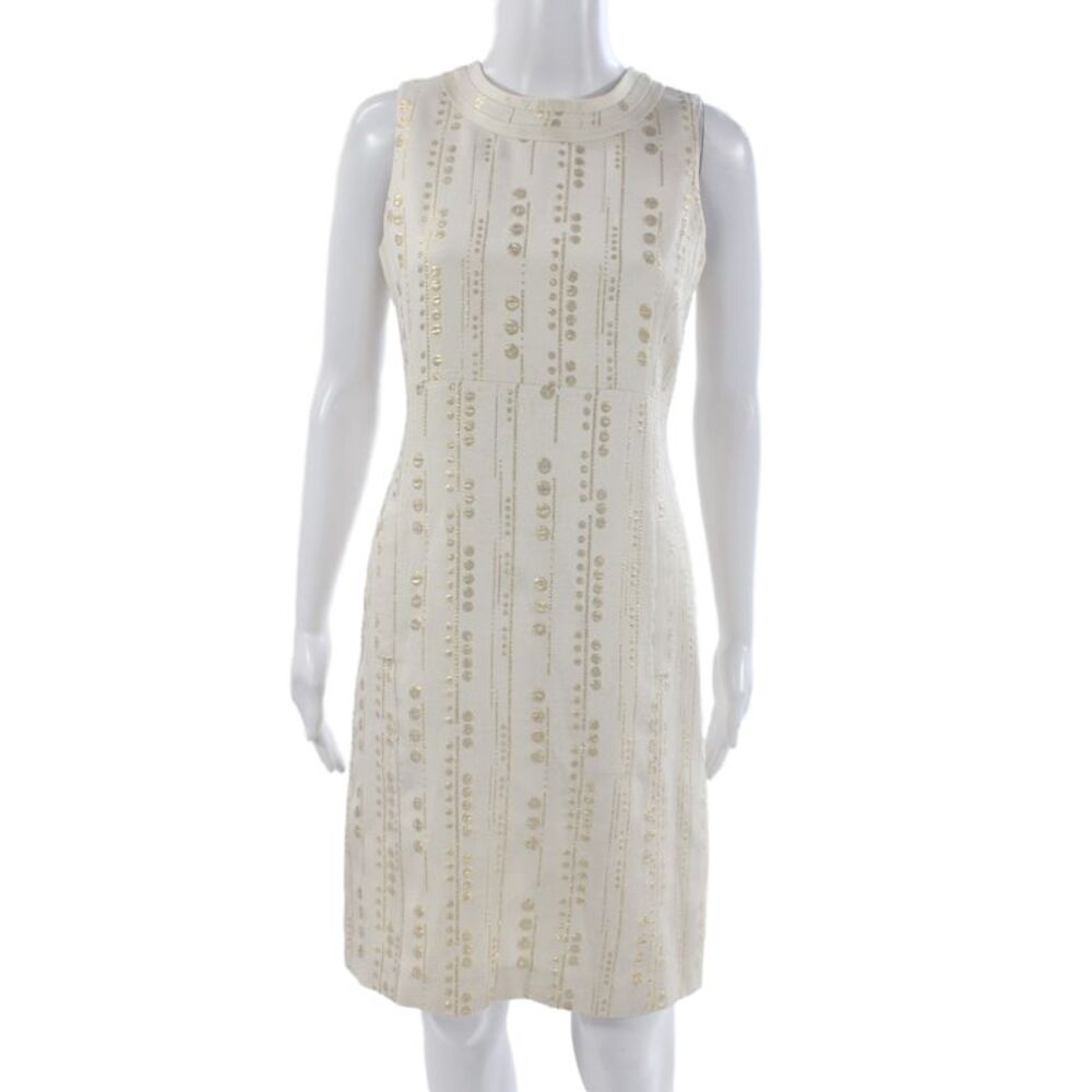 Tory Burch Womens Pencil Dress Beige Striped Sleeveless Silk Blend Size 2